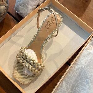 Jewel Badgley Mischka gold sling back sandals